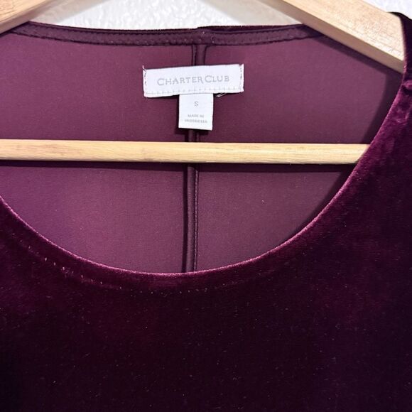 Charter Club Velvet Long Sleeve Top in Deep Burgundy S - Picture 2 of 4
